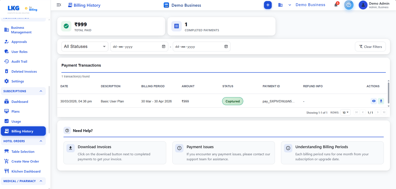 Billing History
